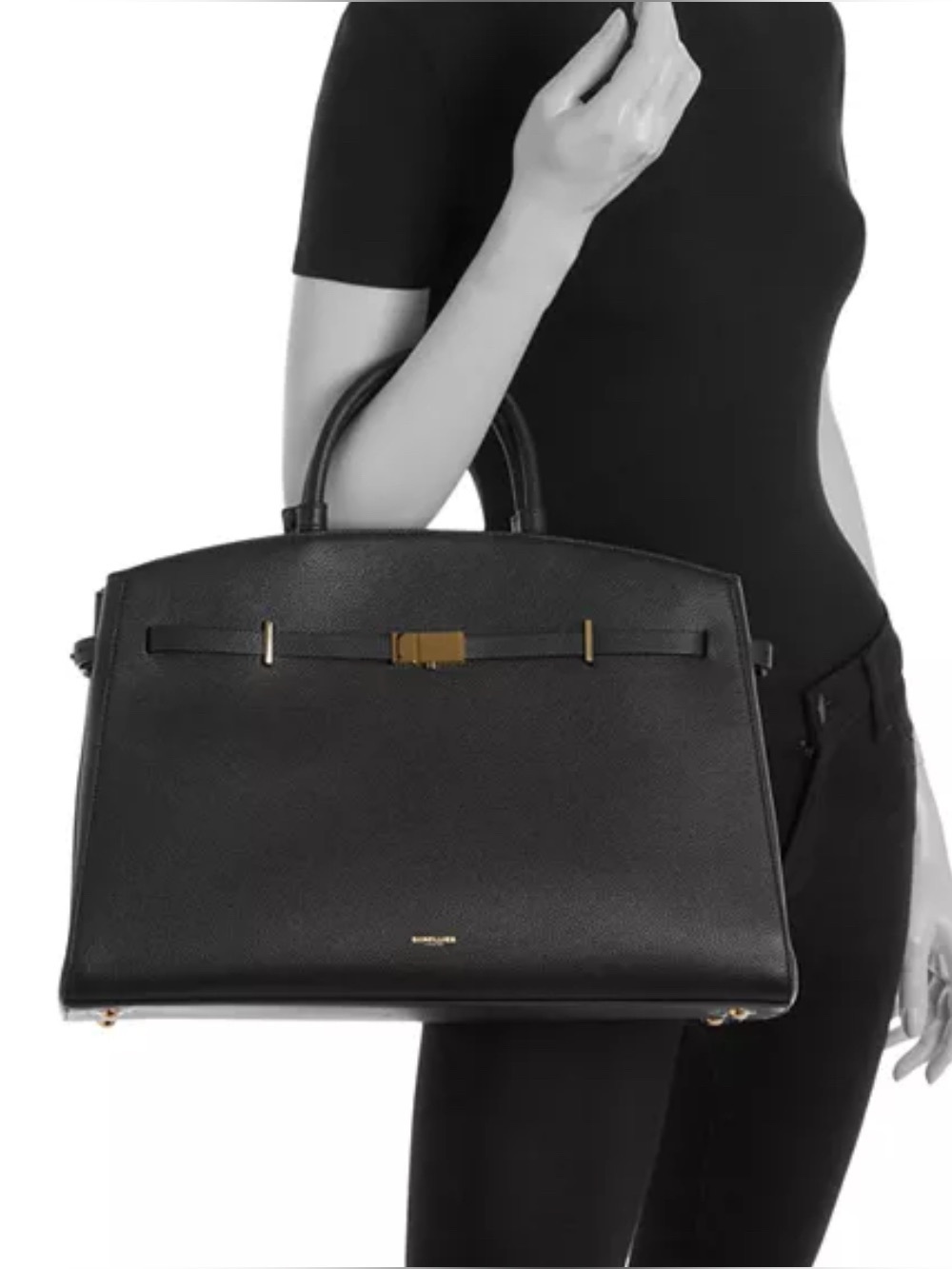 DeMellier 100% Italian Cowhide Lizard Embossed Black Hudson Tote Bag - Picture 2 of 15